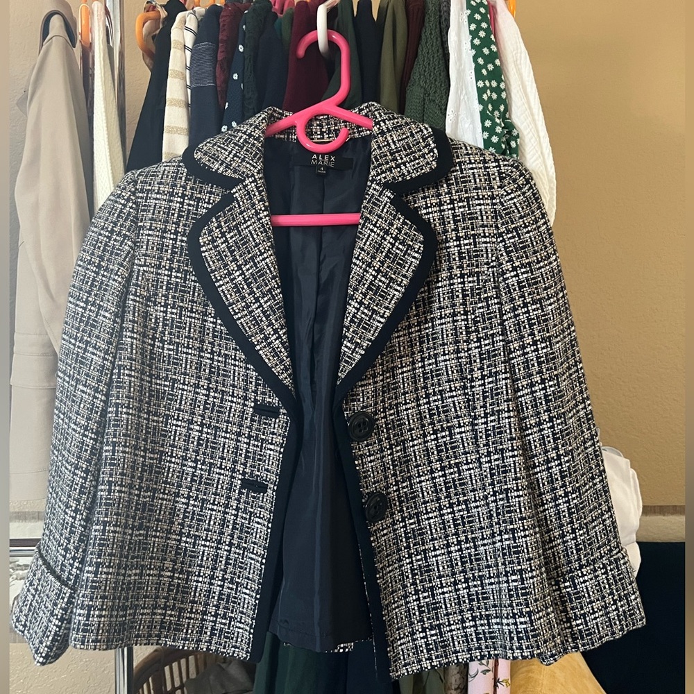 Alex Marie Womens Sz 4 Tweed Blazer 2 Button Navy